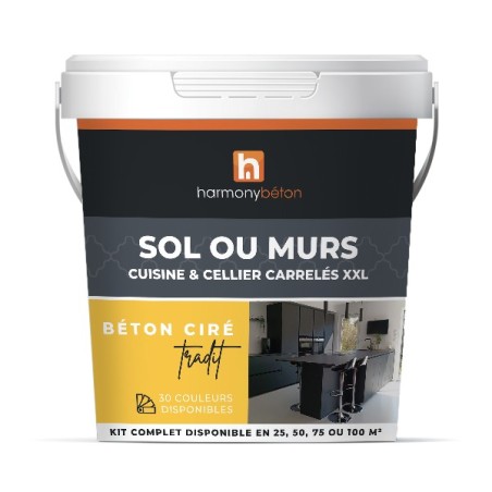 Kit Béton ciré XXL pour Sol ou Murs de Cuisine & Cellier carrelés