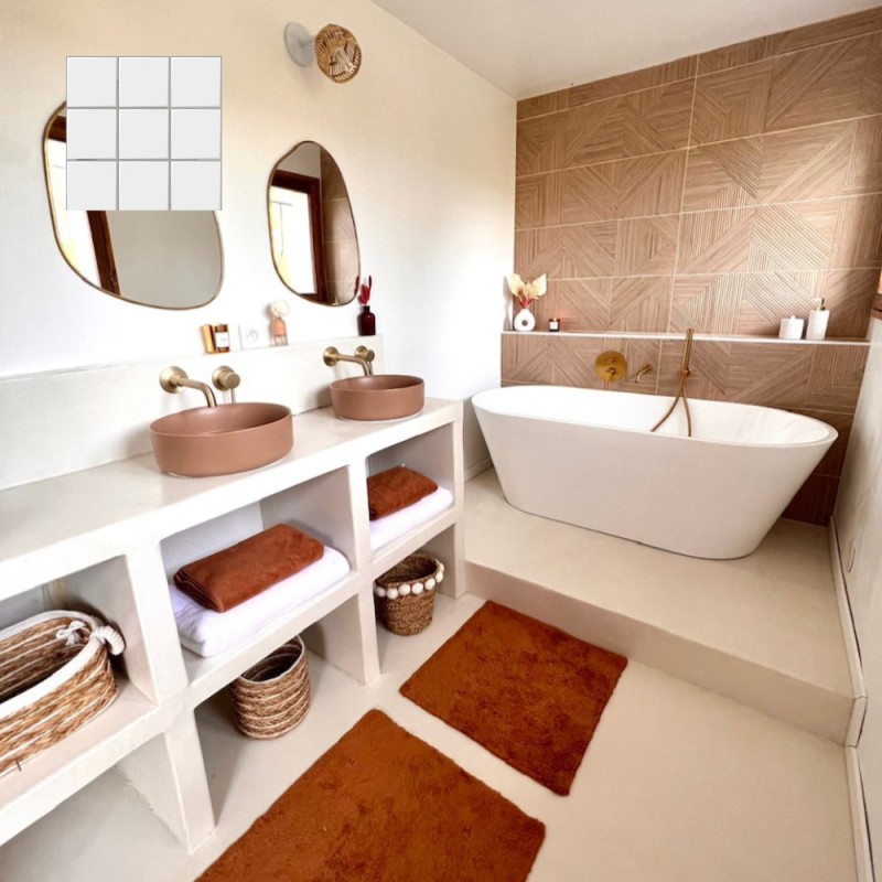 Béton ciré ISY sur carrelage - Kit universel salle de bain - meuble + sol couleur 37. Beige