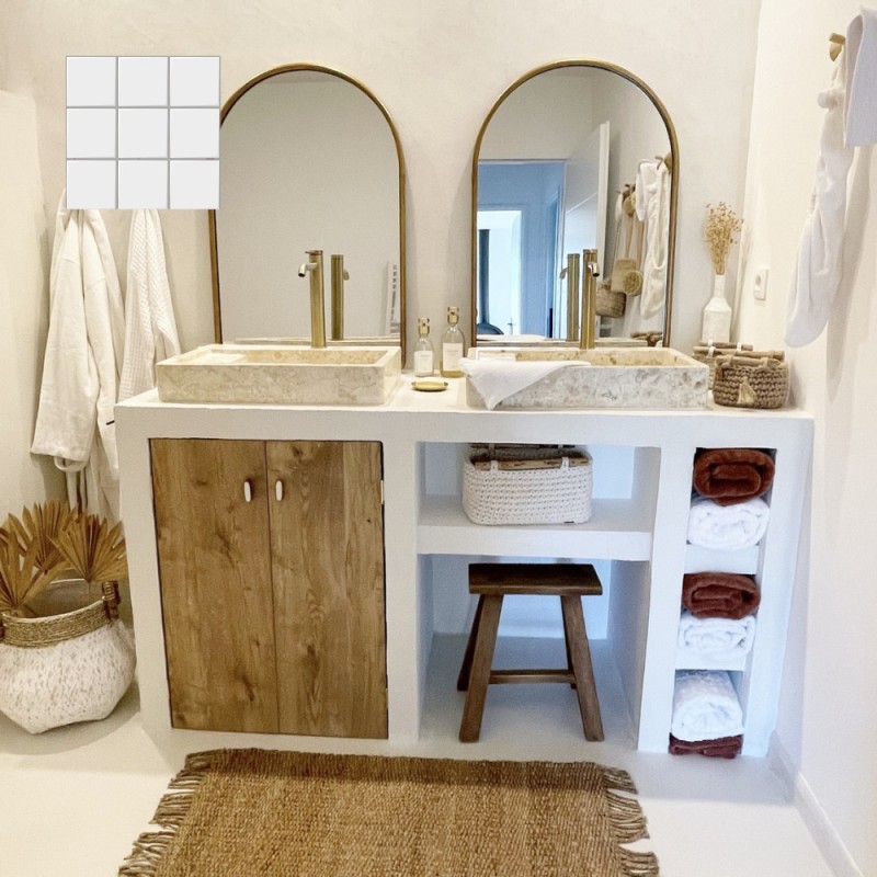 Béton ciré ISY sur carrelage - Kit universel salle de bain - meuble + sol couleur 40. Blanc cassé