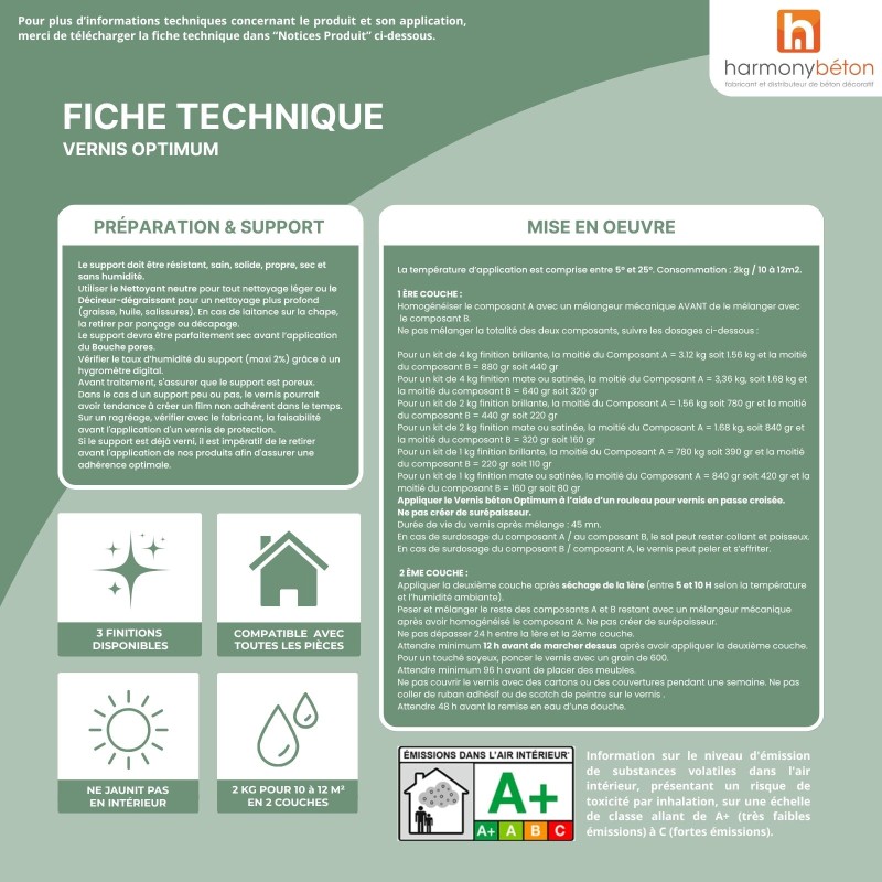 Fiche technique vernis béton optimum