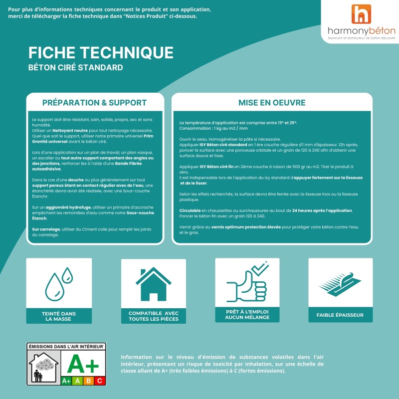 Fiche technique béton ciré standard