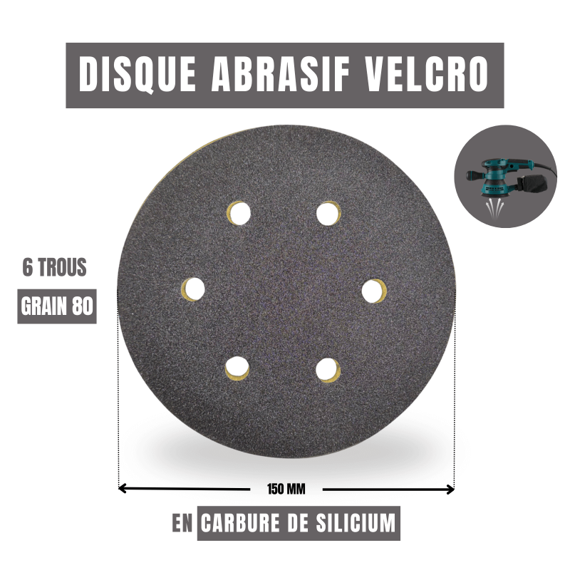 Disques abrasifs velcro perforés Ø150 mm - Dimensions / Grain 80