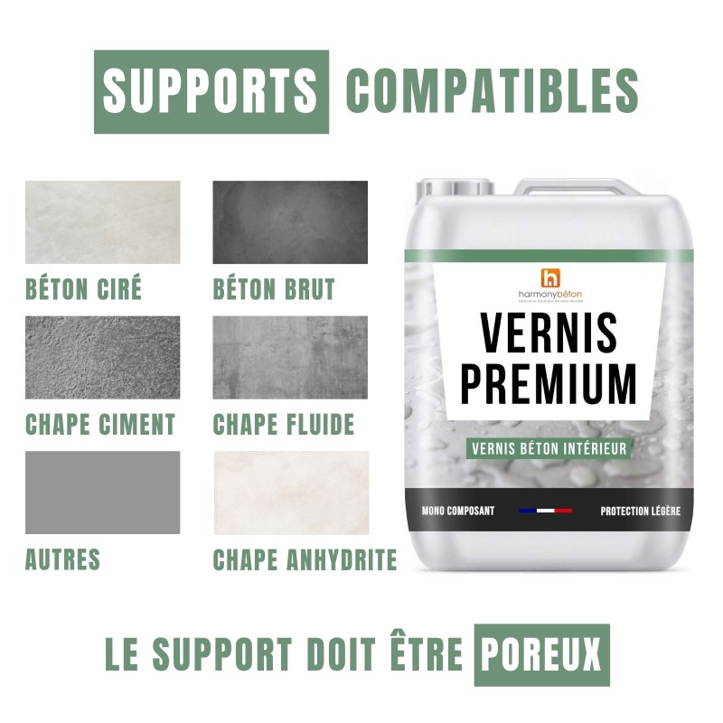 Supports compatibles avec le vernis béton premium