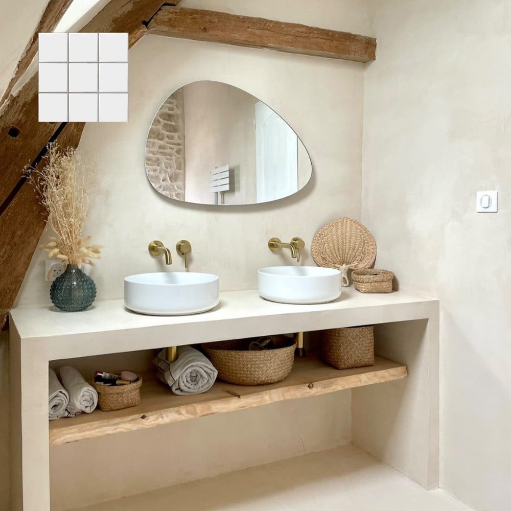Béton ciré sur carrelage salle de bain - meuble + sol + murs couleur BC09