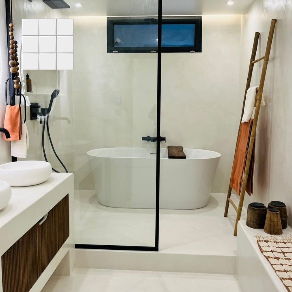 Béton ciré sur carrelage salle de bain - douche + meuble + sol couleur BC02
