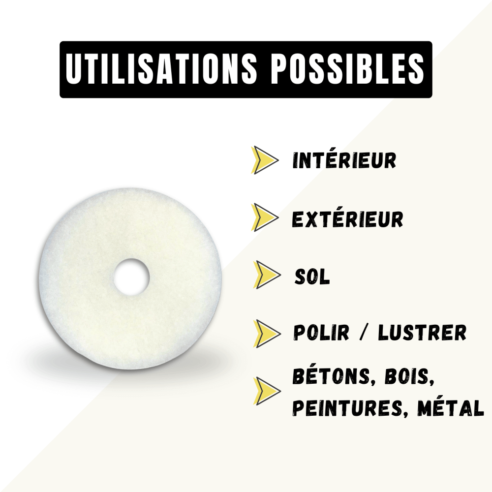 Pad monobrosse blanc (lustrage) Ø 406 - Utilisations possibles