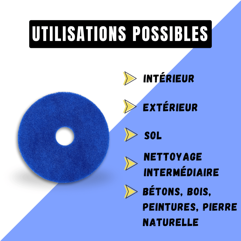 Pad monobrosse bleu (nettoyage moyen) Ø 406 - Utilisations possibles