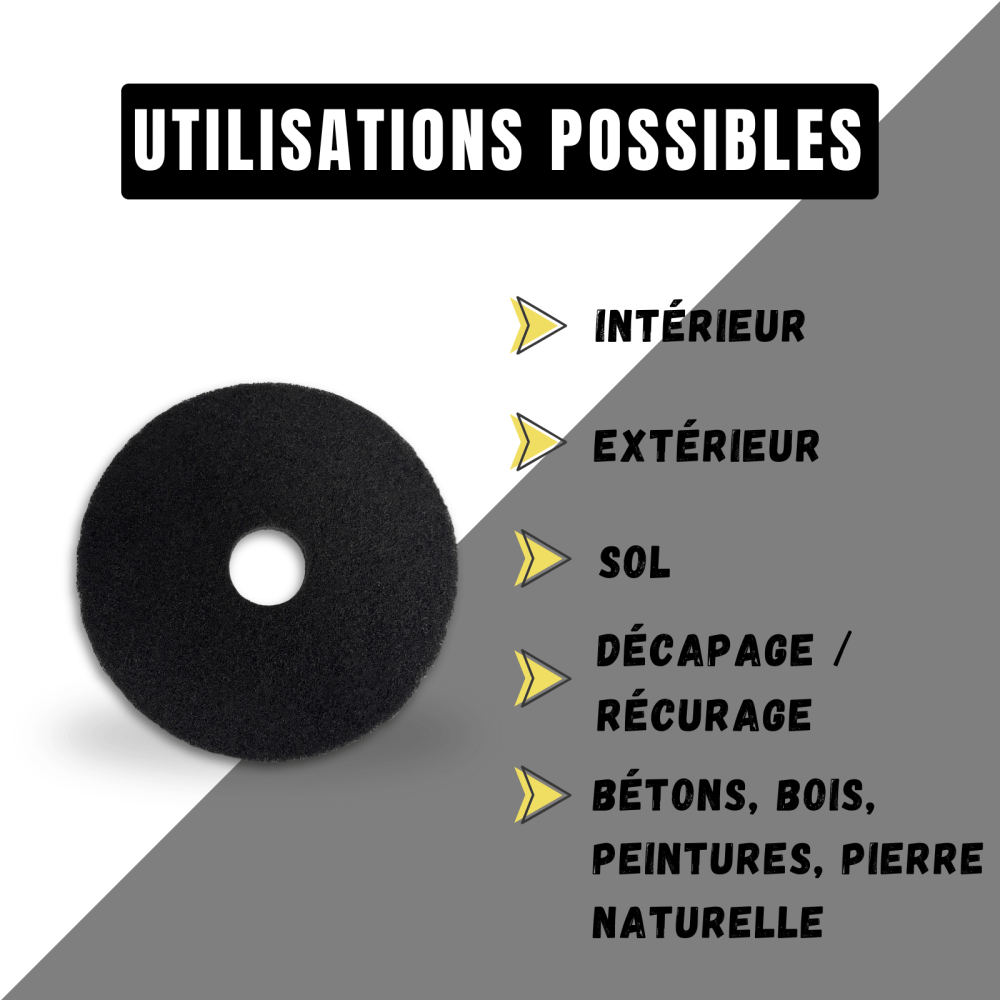 Pad monobrosse noir (décapage) Ø 406 - Utilisations possibles