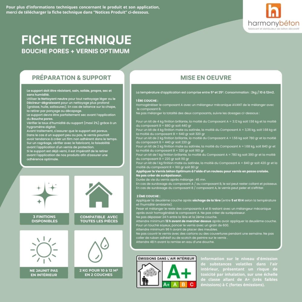 Fiche technique bouche pores + vernis Optimum