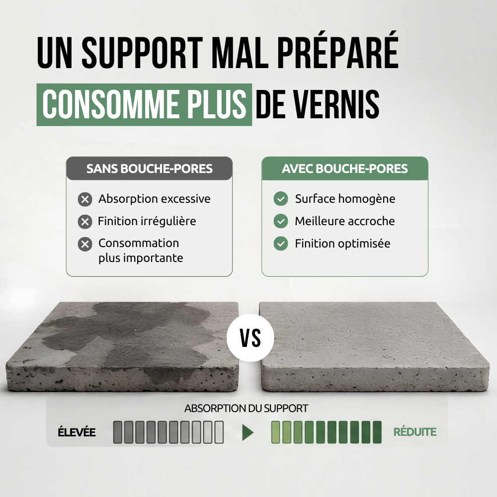 Préparation du support béton avant vernis de protection avec le bouche pores