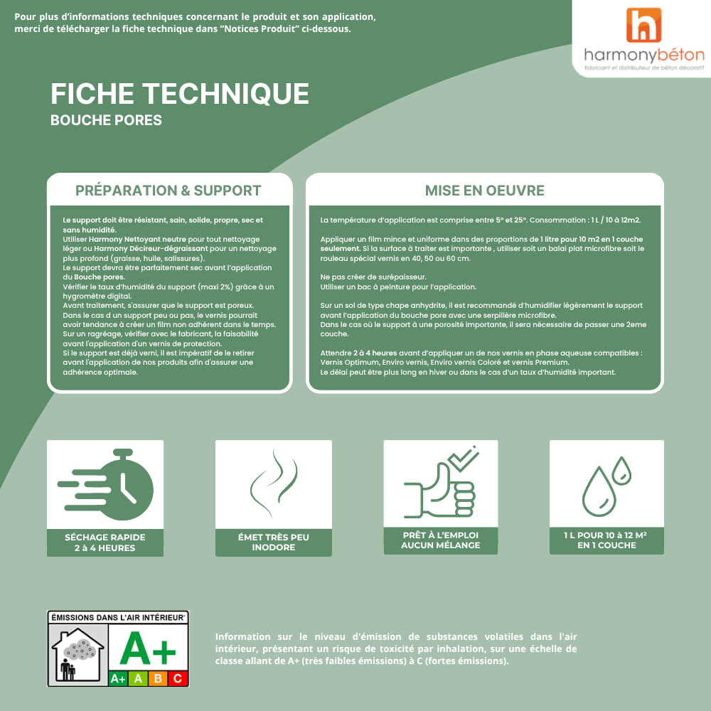 Fiche technique bouche pores