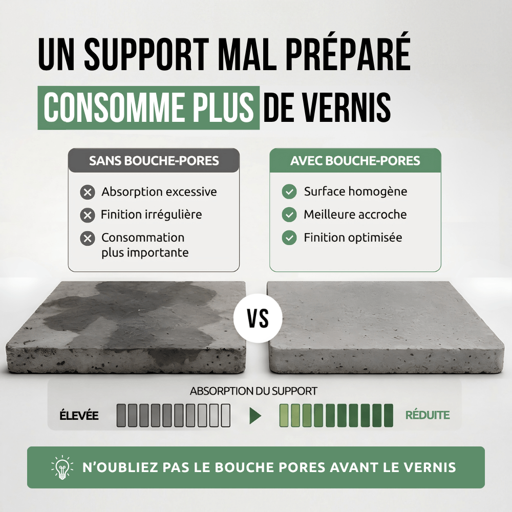 Préparation du support béton avant vernis de protection avec le bouche pores