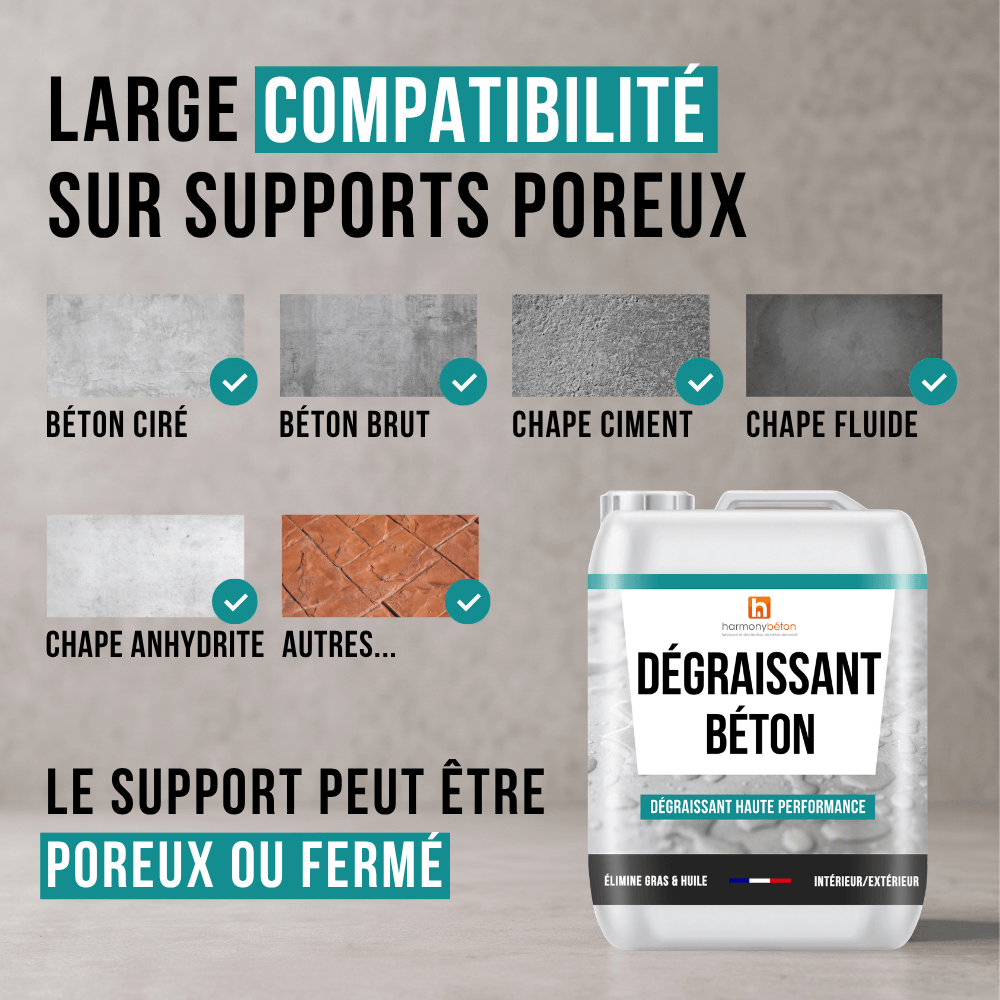 Dégraissant pour béton - Supports compatibles