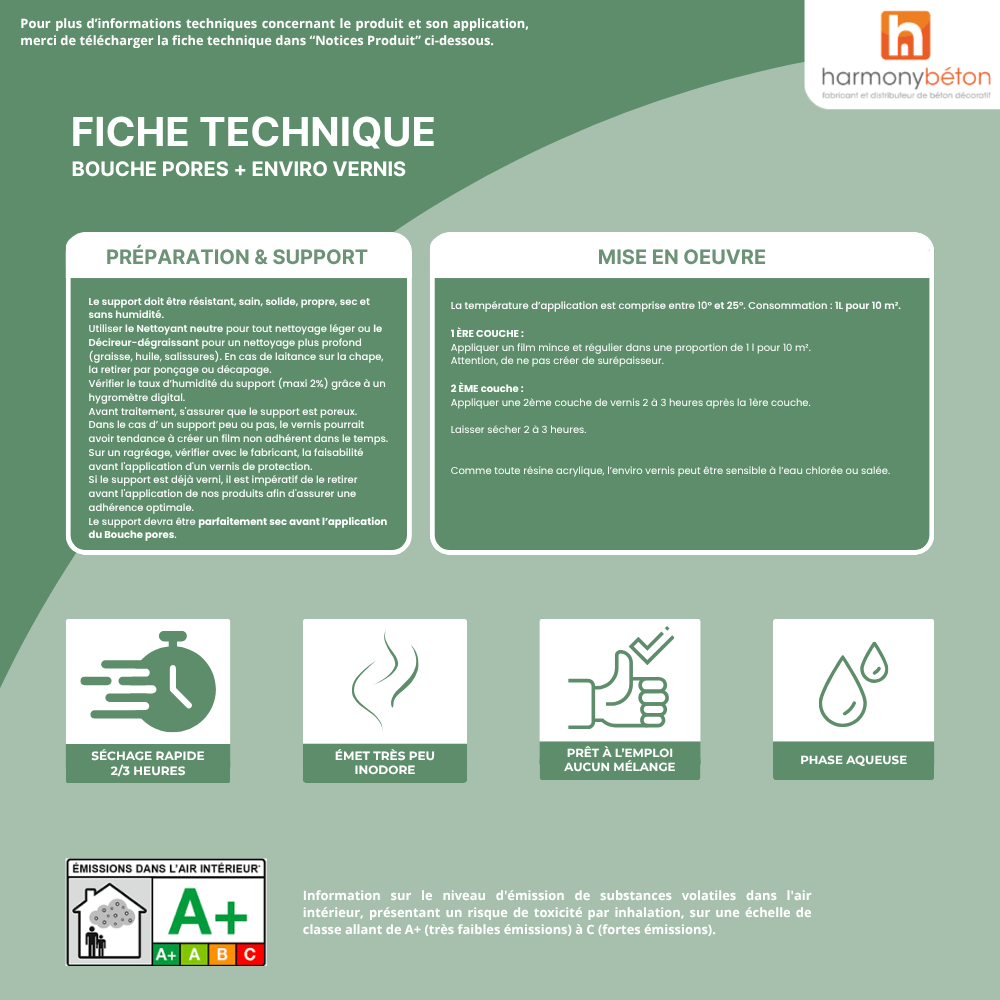 Fiche technique Kit bouche pores + Enviro vernis