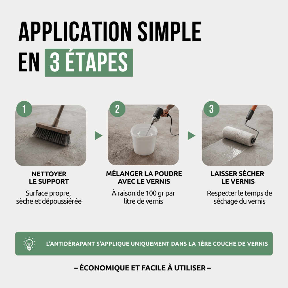 Étapes application Poudre antidérapante pour vernis