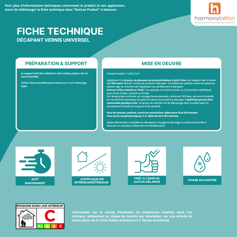Fiche technique Décapant vernis universel